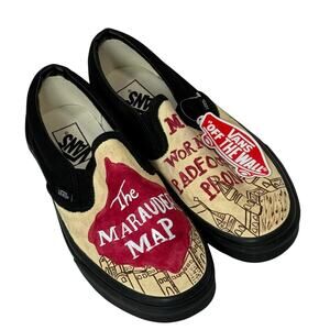NWOT Vans Women's Black & Cream Slip-On Flats with Marauder's Map Design
